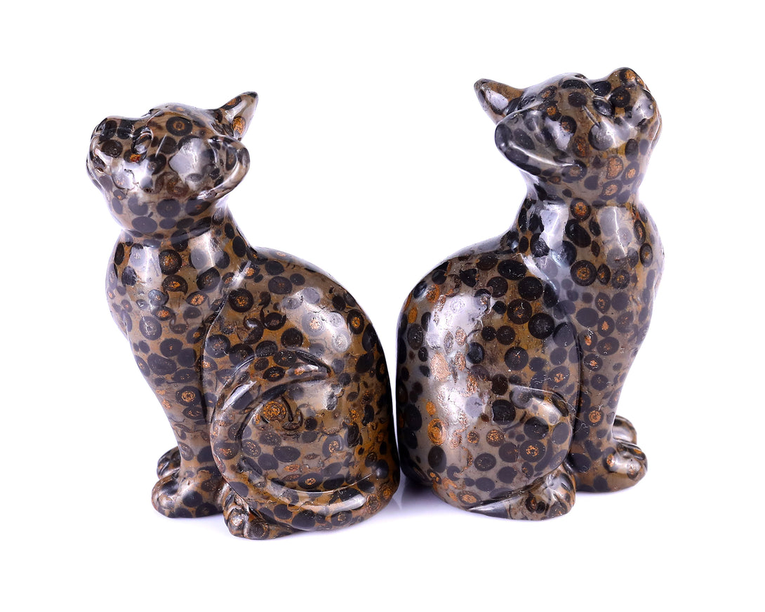 3.0" Leopard Skin Jasper Hand Carved Crystal Cat Sculpture crysvibe