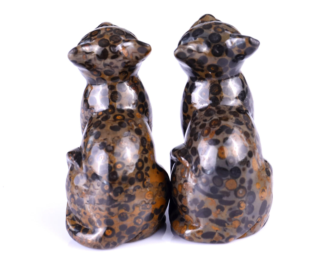 3.0" Leopard Skin Jasper Hand Carved Crystal Cat Sculpture crysvibe