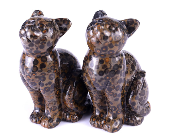 3.0" Leopard Skin Jasper Hand Carved Crystal Cat Sculpture crysvibe