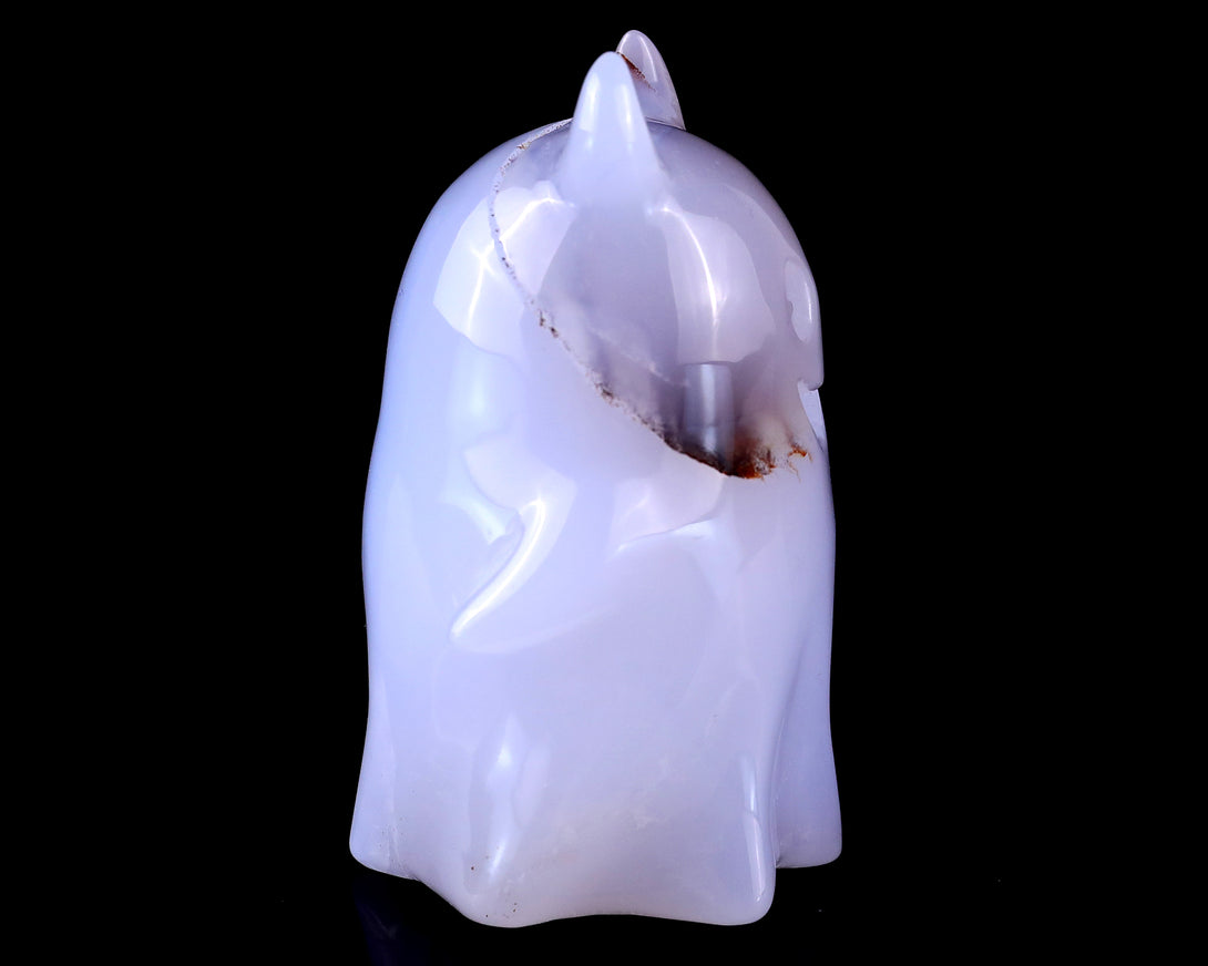 3.0” Natural Blue Chalcedony Hand Carved Crystal Ghost Sculpture, Halloween Gift crysvibe