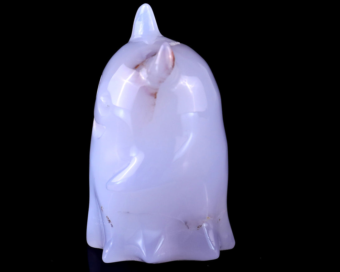 3.0” Natural Blue Chalcedony Hand Carved Crystal Ghost Sculpture, Halloween Gift crysvibe