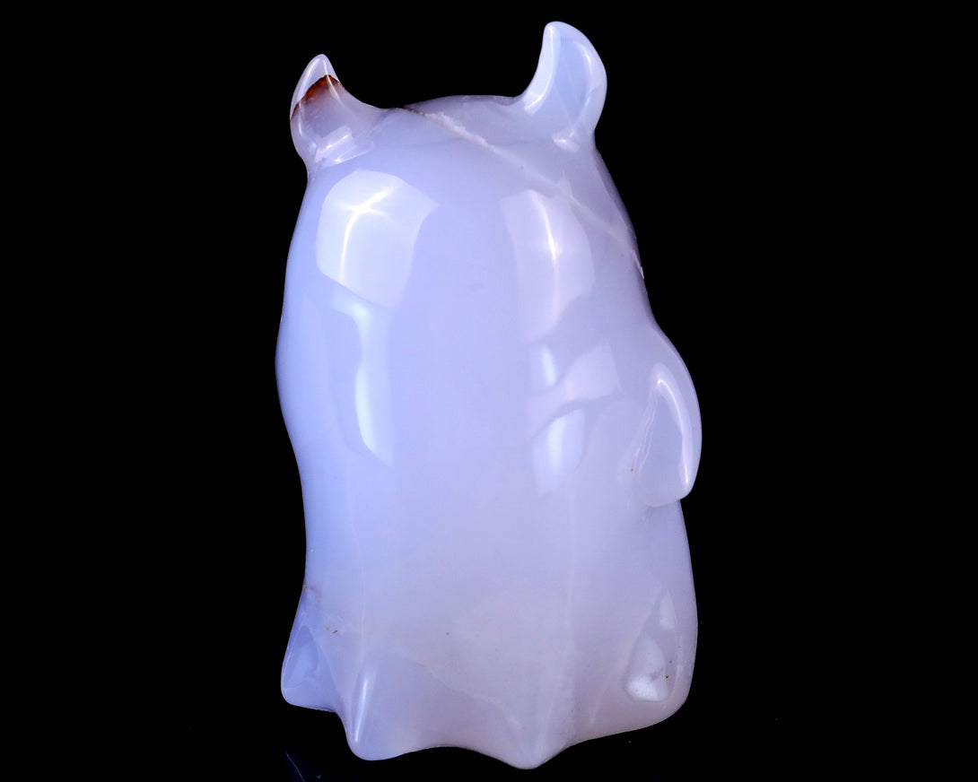 3.0” Natural Blue Chalcedony Hand Carved Crystal Ghost Sculpture, Halloween Gift crysvibe