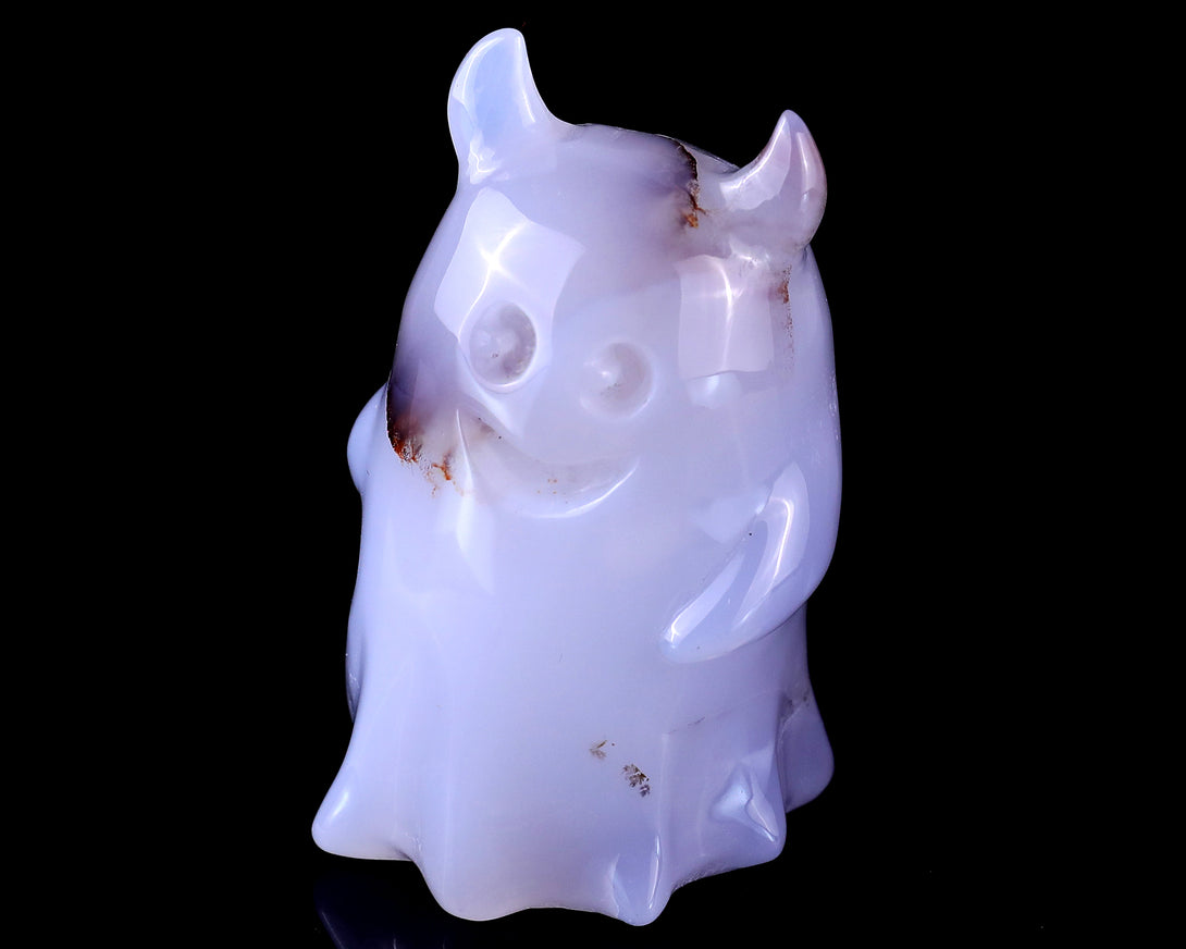 3.0” Natural Blue Chalcedony Hand Carved Crystal Ghost Sculpture, Halloween Gift crysvibe