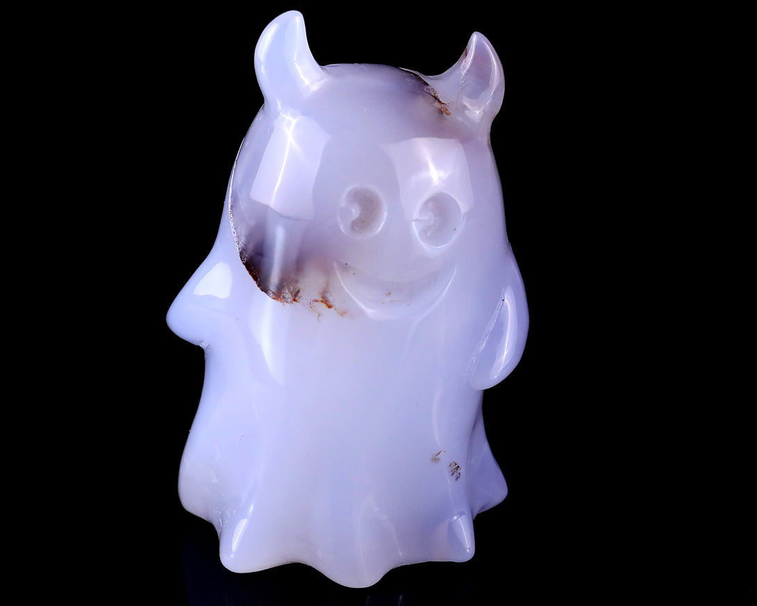 3.0” Natural Blue Chalcedony Hand Carved Crystal Ghost Sculpture, Halloween Gift crysvibe