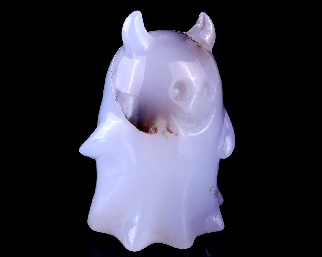 3.0” Natural Blue Chalcedony Hand Carved Crystal Ghost Sculpture, Halloween Gift crysvibe