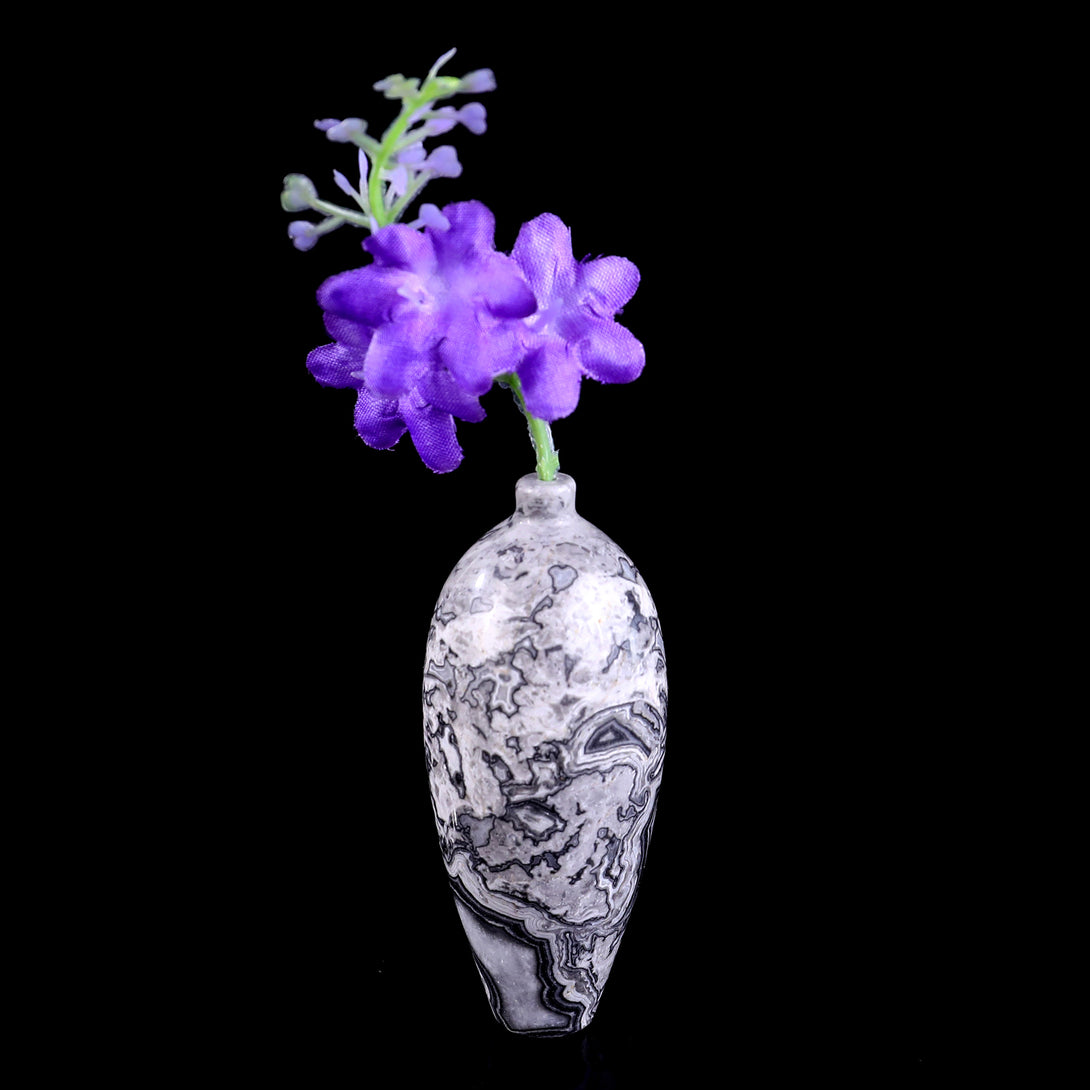 3.0" Natural Gemstone Hand Carved Crystal Vase,Incense Holder Sculpture crysvibe