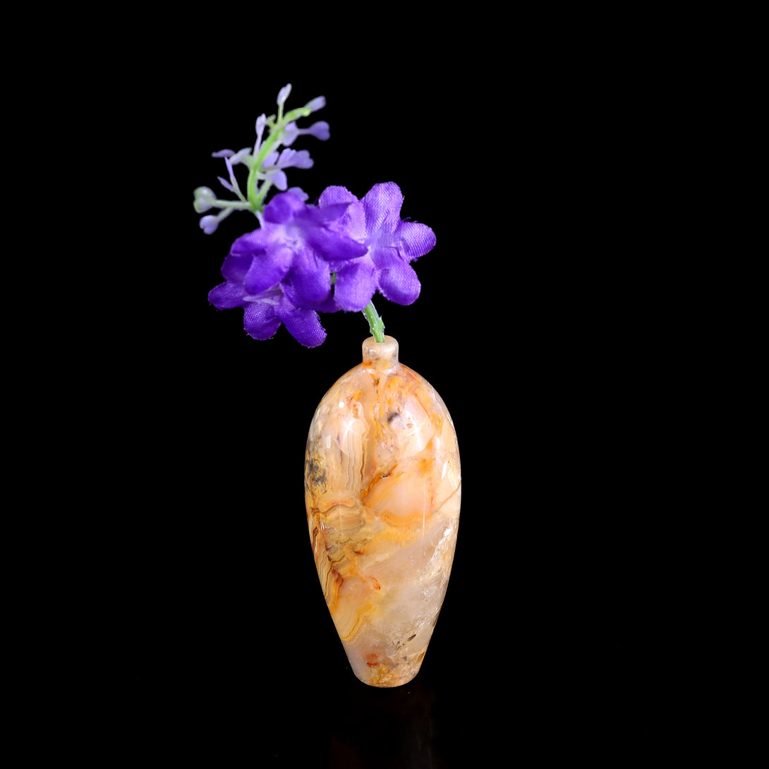 3.0" Natural Gemstone Hand Carved Crystal Vase,Incense Holder Sculpture crysvibe