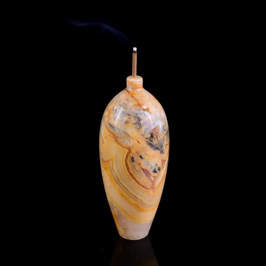 3.0" Natural Gemstone Hand Carved Crystal Vase,Incense Holder Sculpture crysvibe