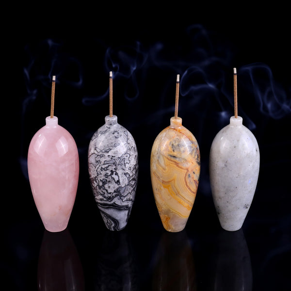 3.0" Natural Gemstone Hand Carved Crystal Vase,Incense Holder Sculpture crysvibe