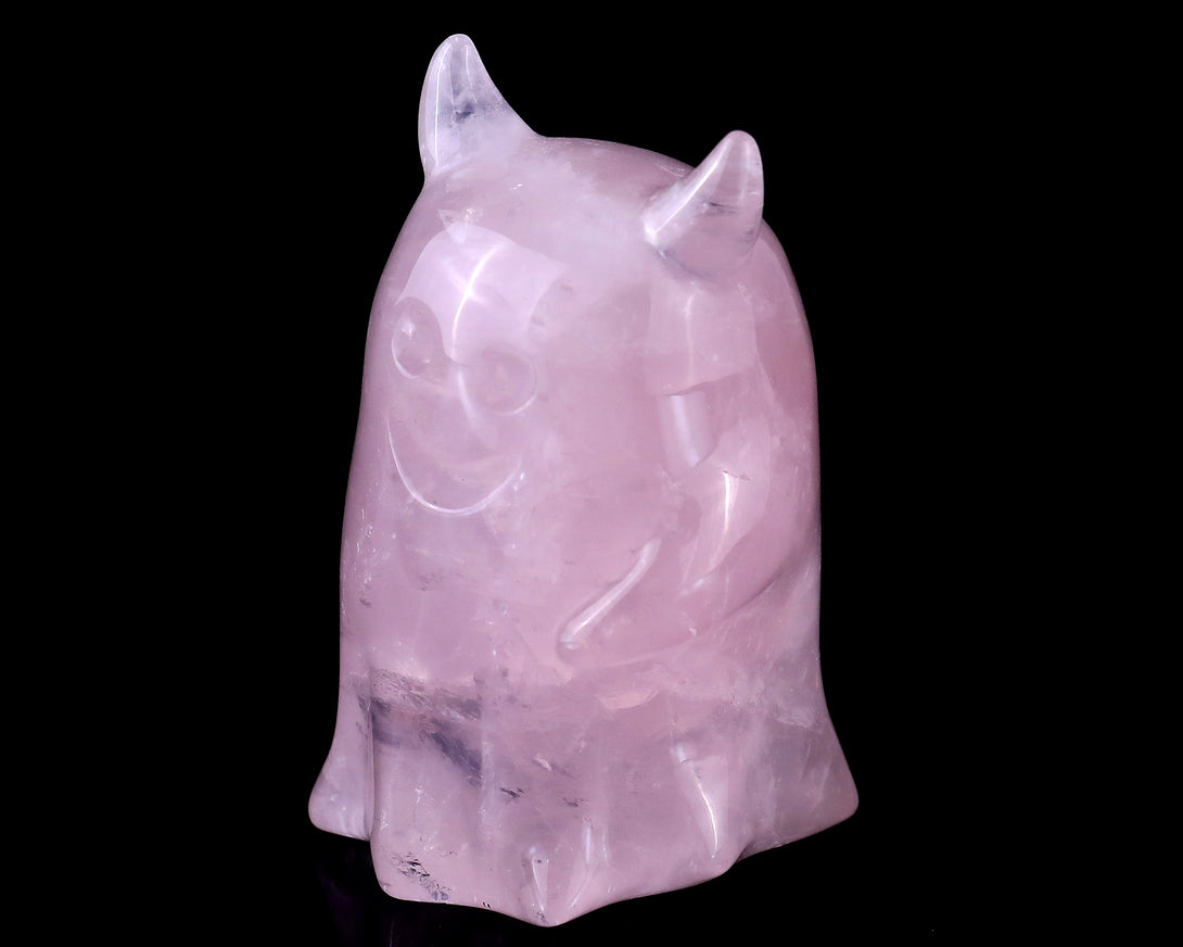 3.0” Natural Rose Quartz Hand Carved Crystal Ghost Sculpture, Halloween Gift crysvibe