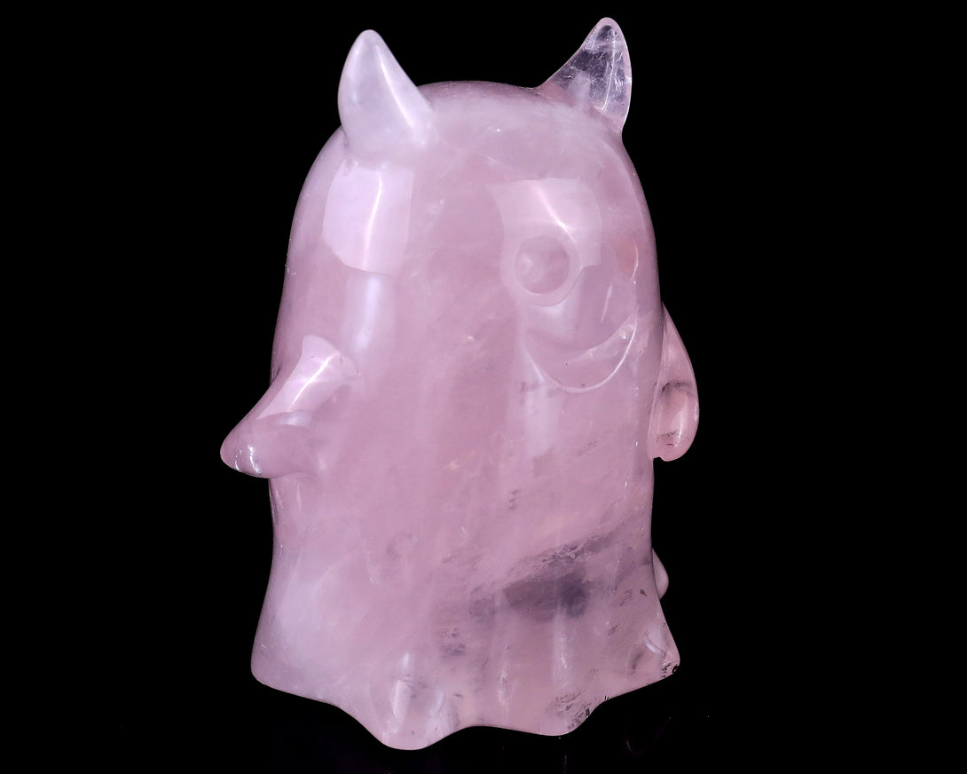 3.0” Natural Rose Quartz Hand Carved Crystal Ghost Sculpture, Halloween Gift crysvibe