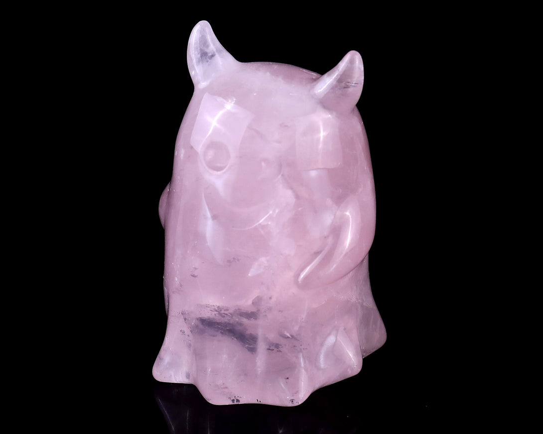 3.0” Natural Rose Quartz Hand Carved Crystal Ghost Sculpture, Halloween Gift crysvibe