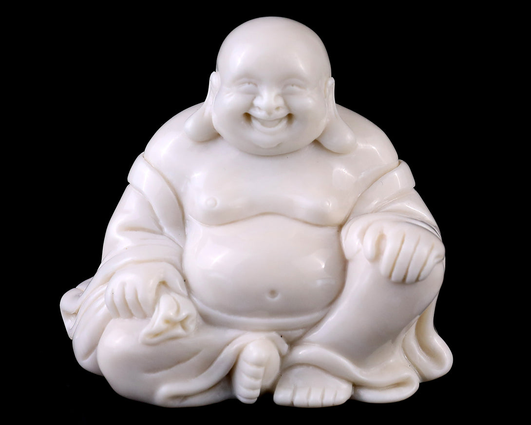 3.0” Natural White Jade Hand Carved Crystal Buddha Sculpture crysvibe