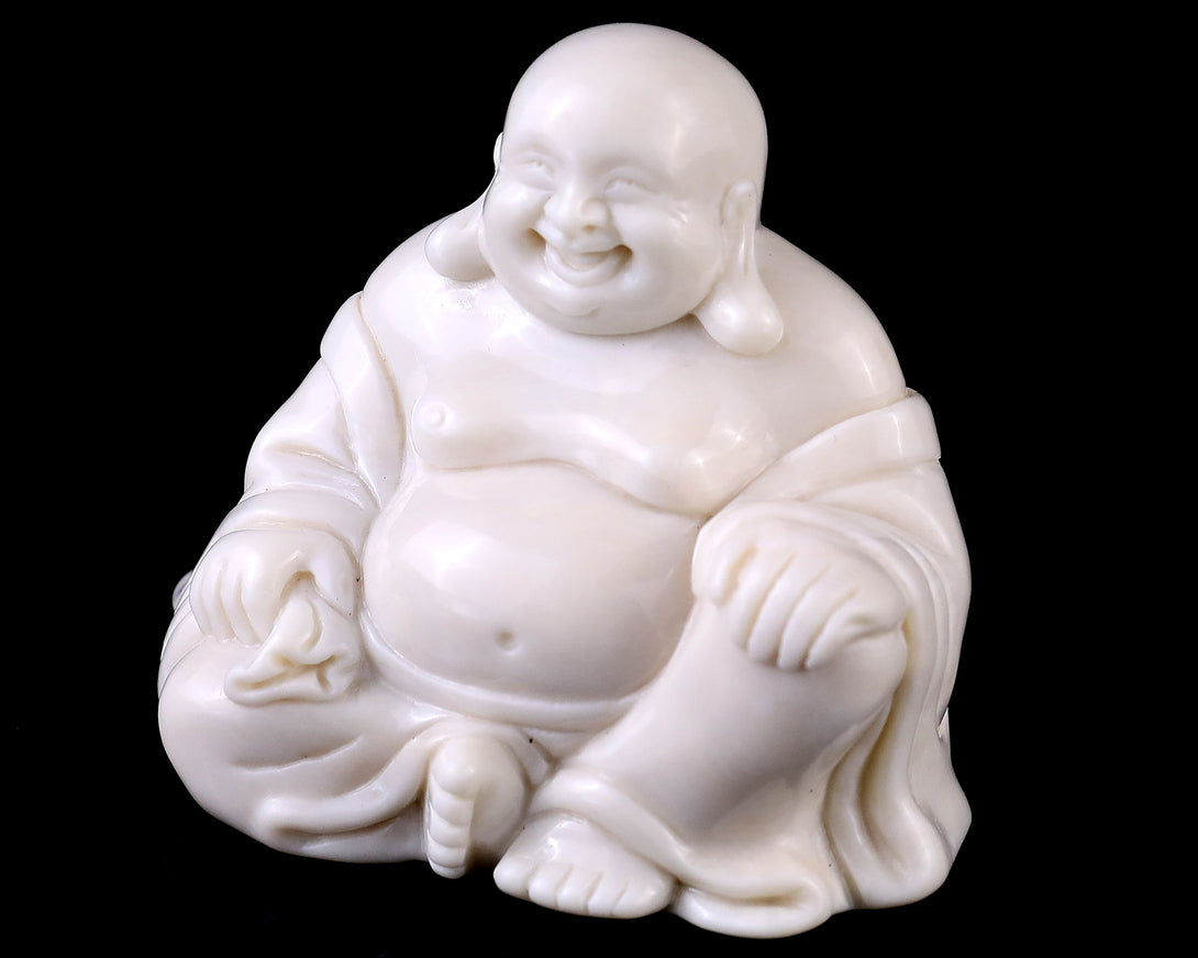 3.0” Natural White Jade Hand Carved Crystal Buddha Sculpture crysvibe