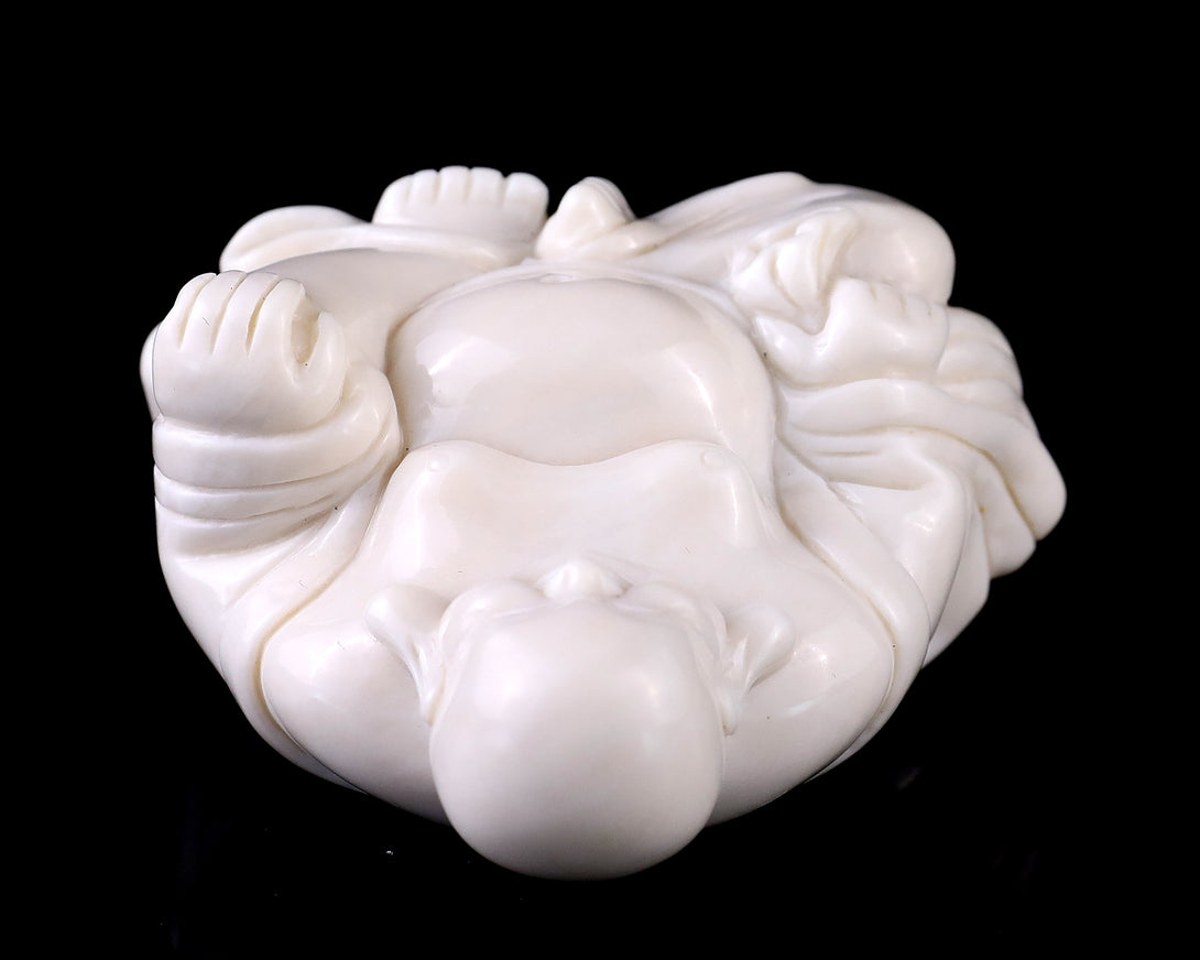 3.0” Natural White Jade Hand Carved Crystal Buddha Sculpture crysvibe