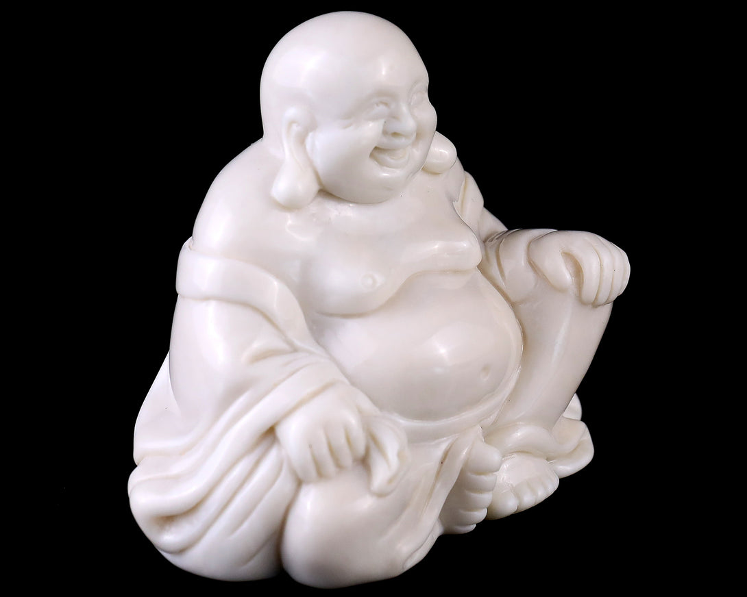 3.0” Natural White Jade Hand Carved Crystal Buddha Sculpture crysvibe