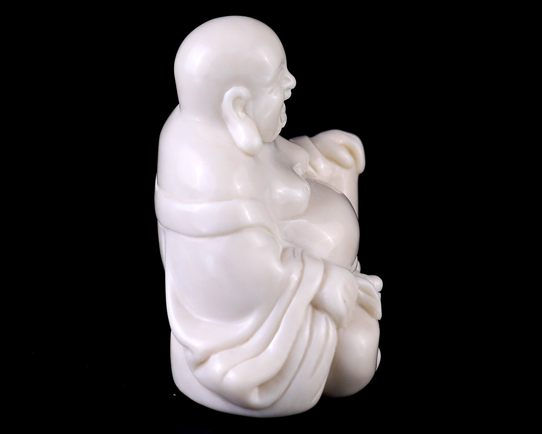 3.0” Natural White Jade Hand Carved Crystal Buddha Sculpture crysvibe