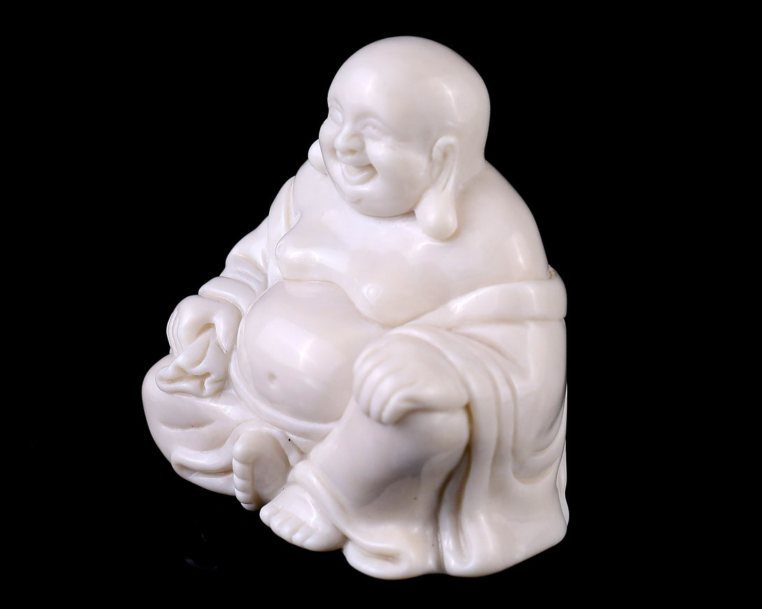 3.0” Natural White Jade Hand Carved Crystal Buddha Sculpture crysvibe