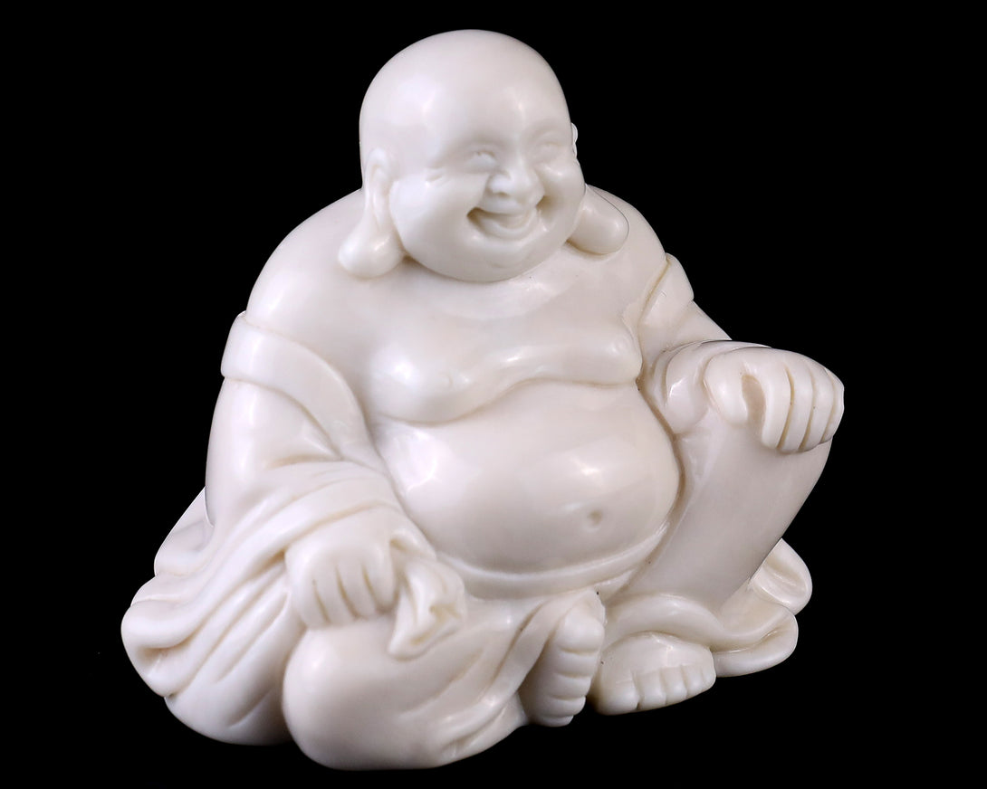 3.0” Natural White Jade Hand Carved Crystal Buddha Sculpture crysvibe