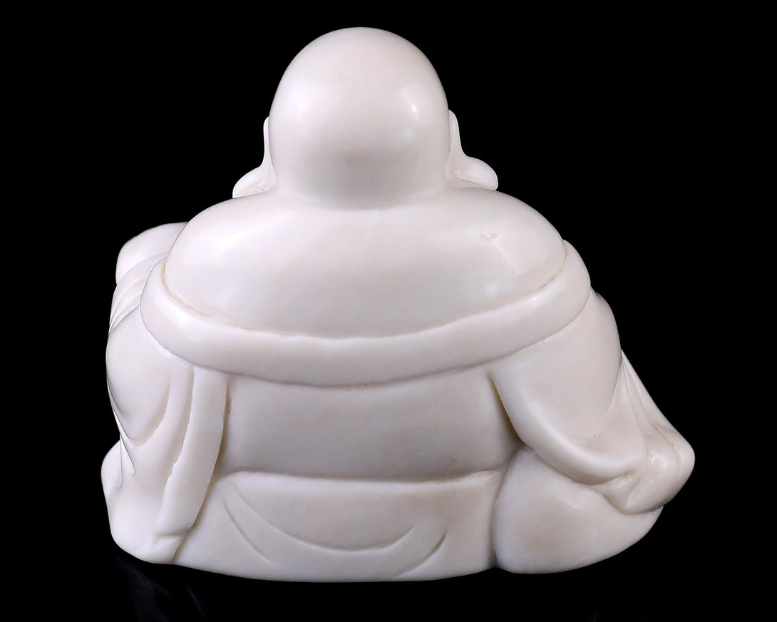 3.0” Natural White Jade Hand Carved Crystal Buddha Sculpture crysvibe