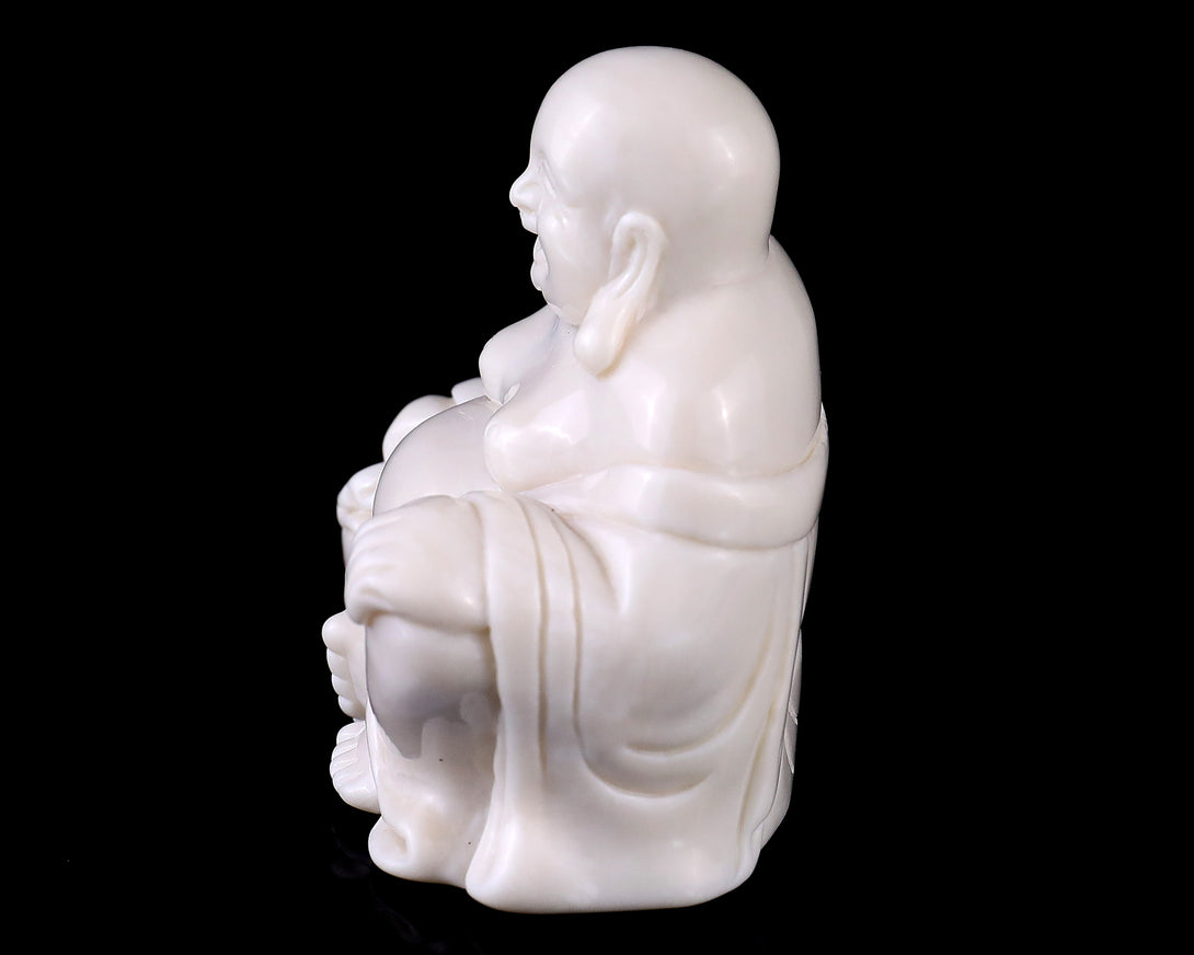 3.0” Natural White Jade Hand Carved Crystal Buddha Sculpture crysvibe