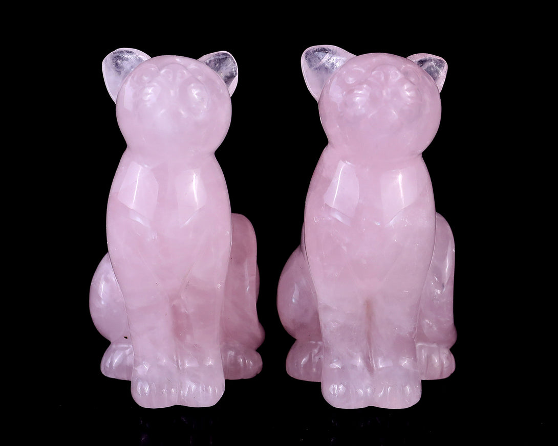 3.0" Rose Quartz Hand Carved Crystal Cat Sculpture crysvibe