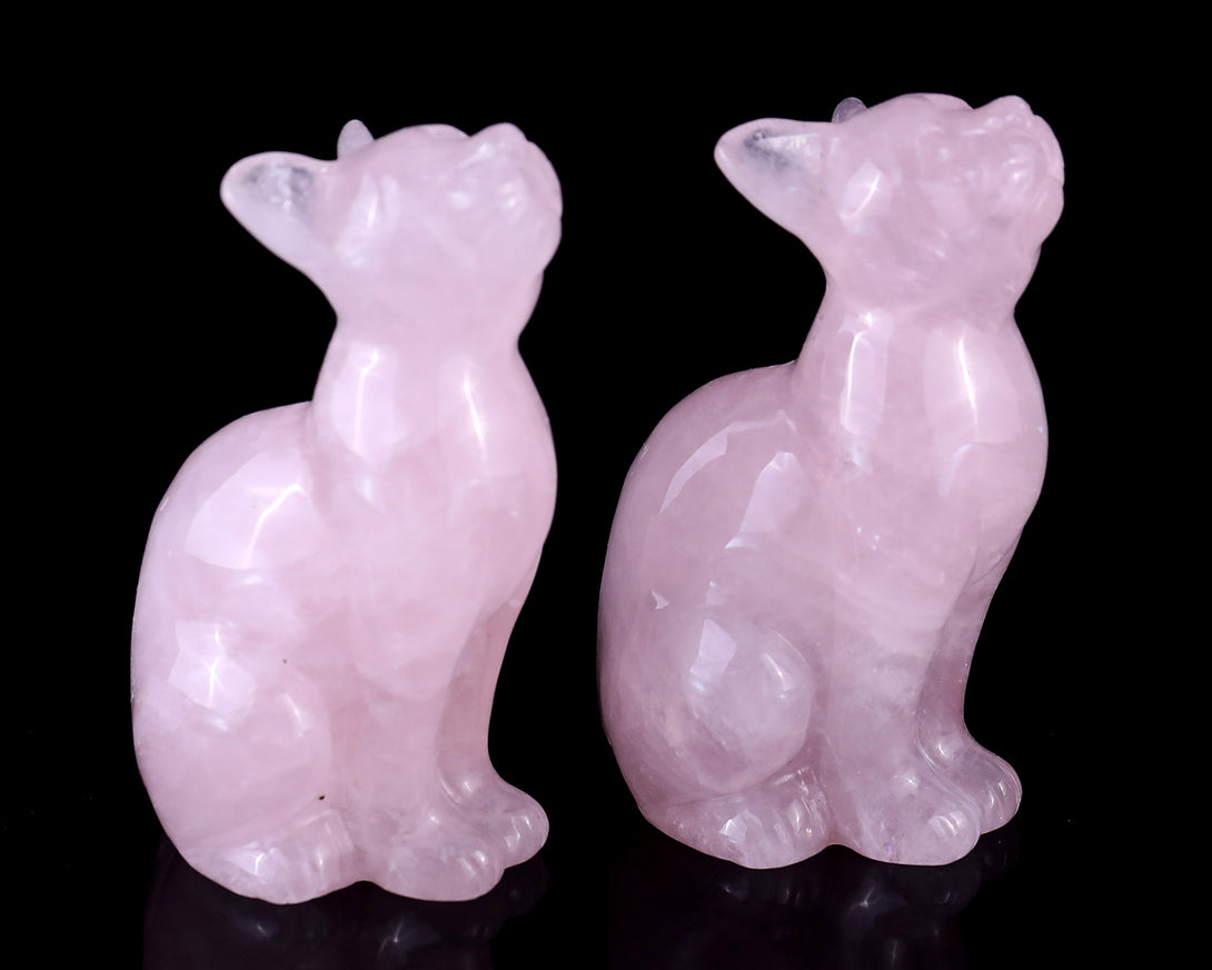 3.0" Rose Quartz Hand Carved Crystal Cat Sculpture crysvibe