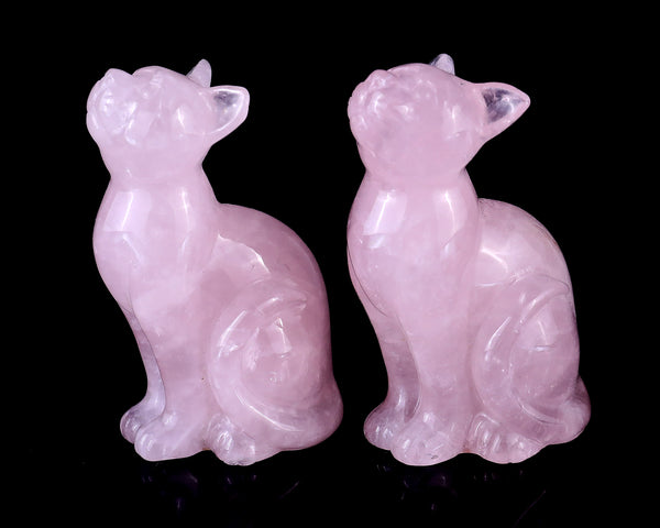 3.0" Rose Quartz Hand Carved Crystal Cat Sculpture crysvibe