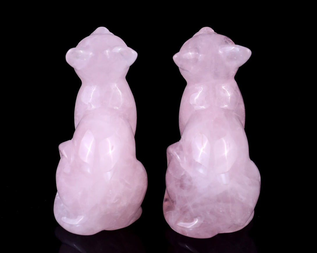 3.0" Rose Quartz Hand Carved Crystal Cat Sculpture crysvibe