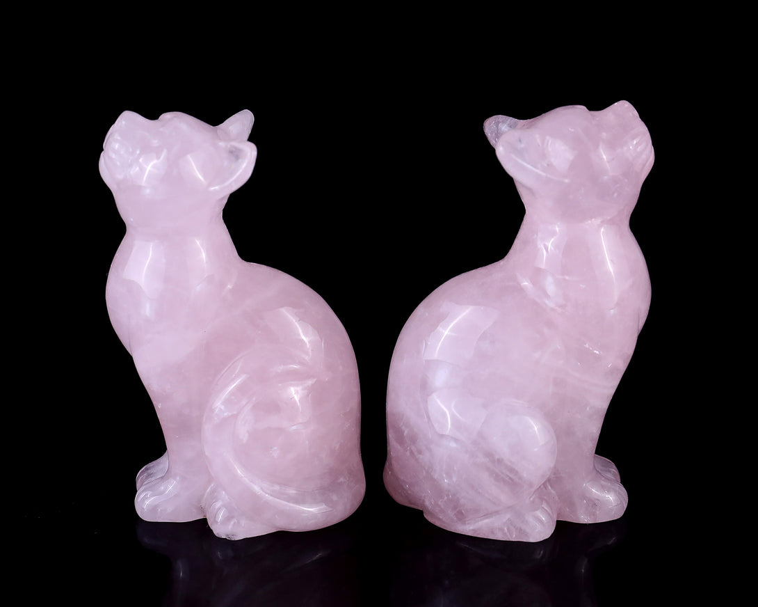 3.0" Rose Quartz Hand Carved Crystal Cat Sculpture crysvibe