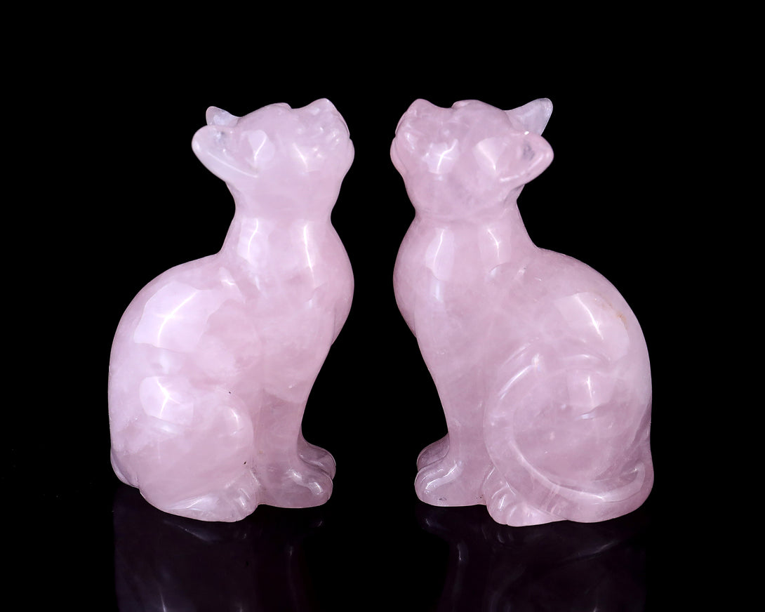 3.0" Rose Quartz Hand Carved Crystal Cat Sculpture crysvibe