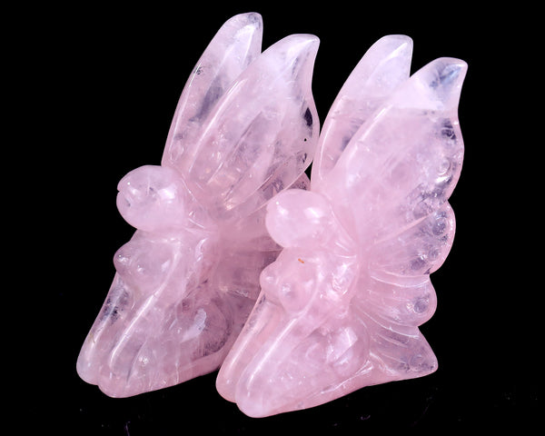 3.0" Rose Quartz Hand Carved Crystal Flower Faerie Sculpture crysvibe