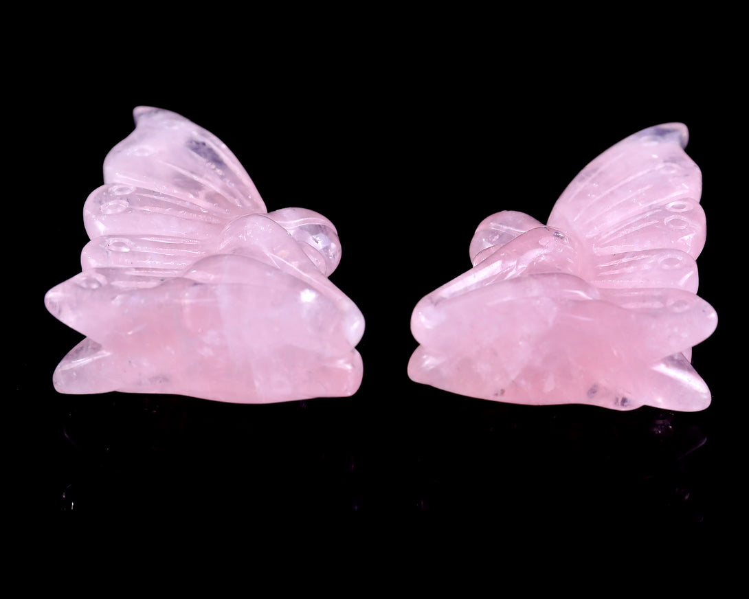 3.0" Rose Quartz Hand Carved Crystal Flower Faerie Sculpture crysvibe