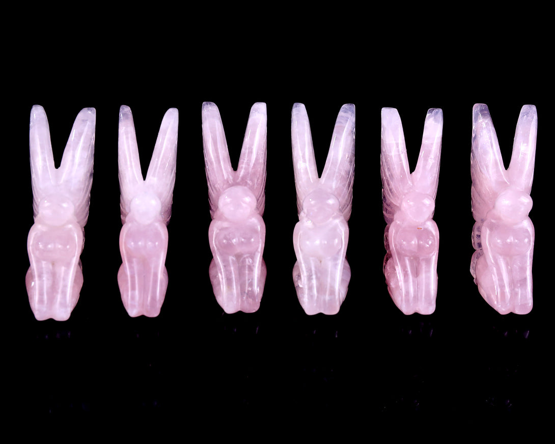 3.0" Rose Quartz Hand Carved Crystal Flower Faerie Sculpture crysvibe