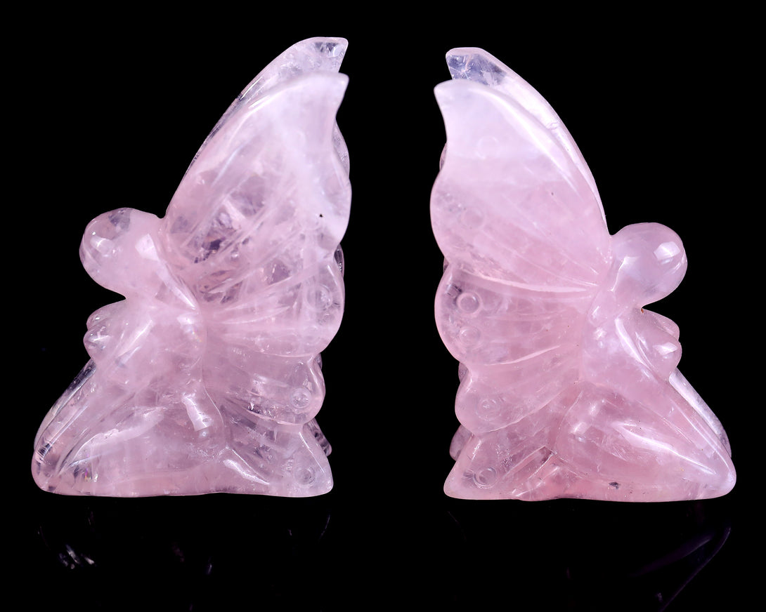 3.0" Rose Quartz Hand Carved Crystal Flower Faerie Sculpture crysvibe