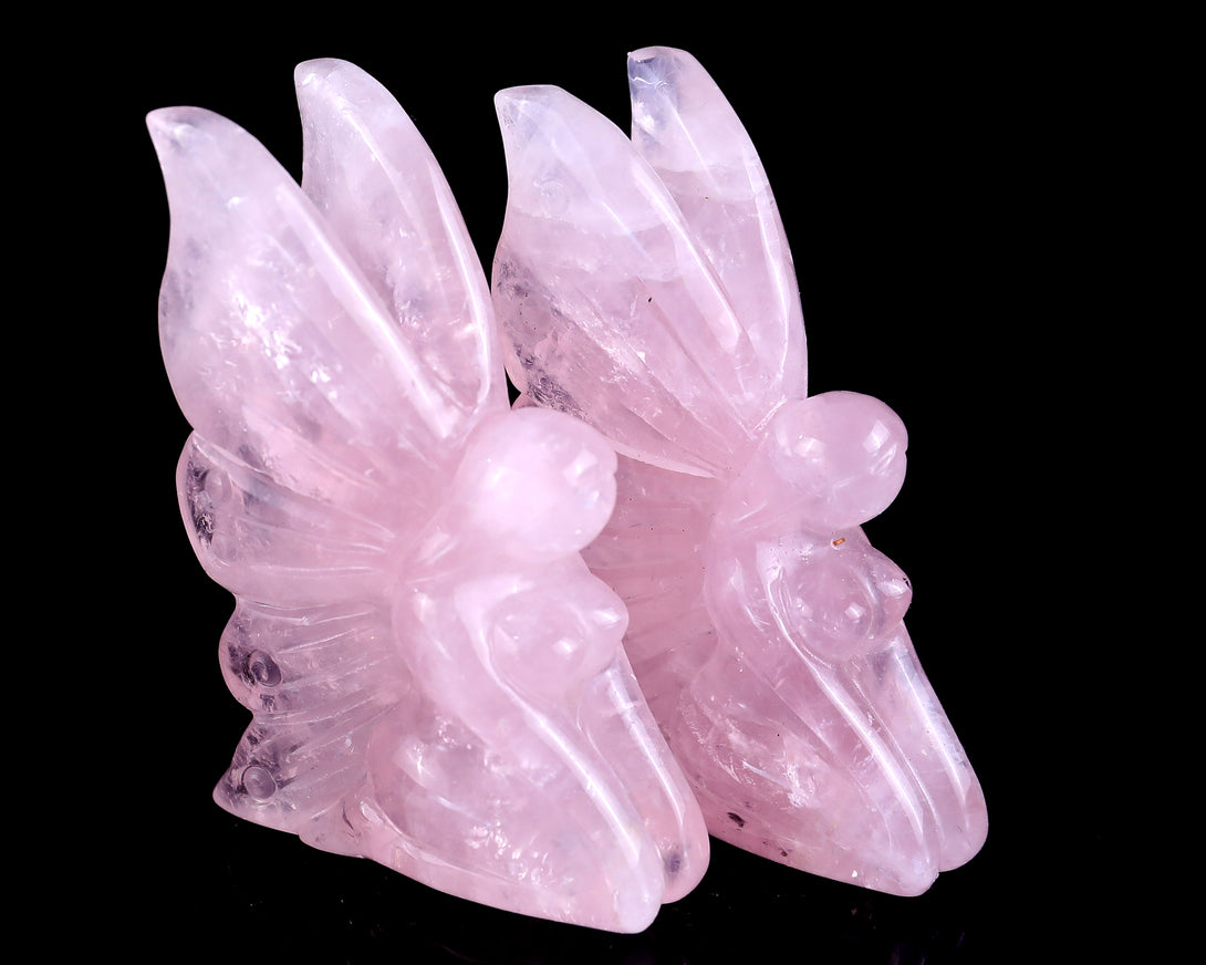 3.0" Rose Quartz Hand Carved Crystal Flower Faerie Sculpture crysvibe