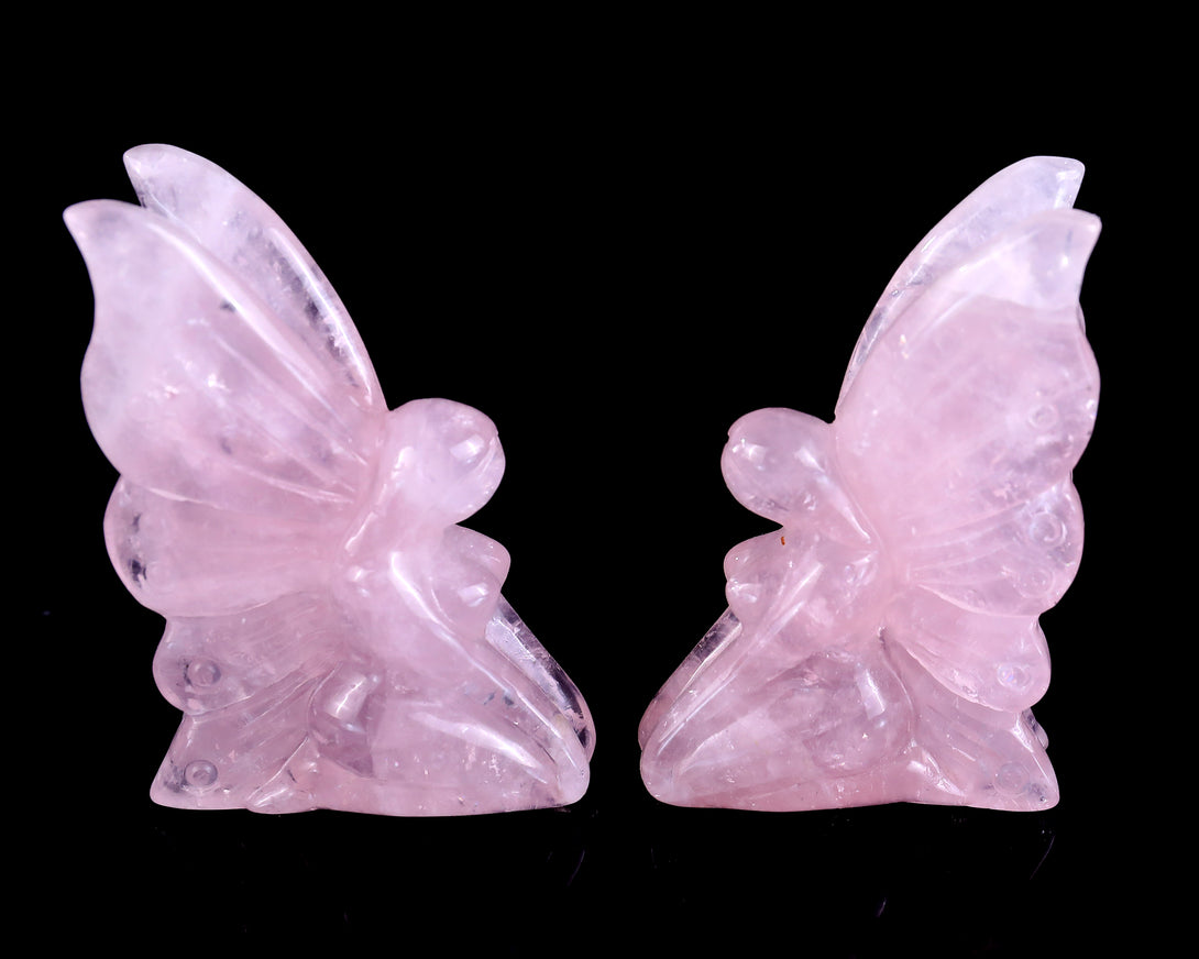 3.0" Rose Quartz Hand Carved Crystal Flower Faerie Sculpture crysvibe