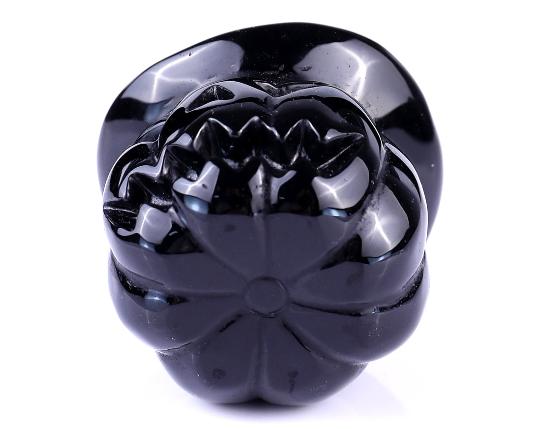 3.1" Black Obsidian Hand Carved Crystal Pumpkin Wizard, Halloween Gift crysvibe