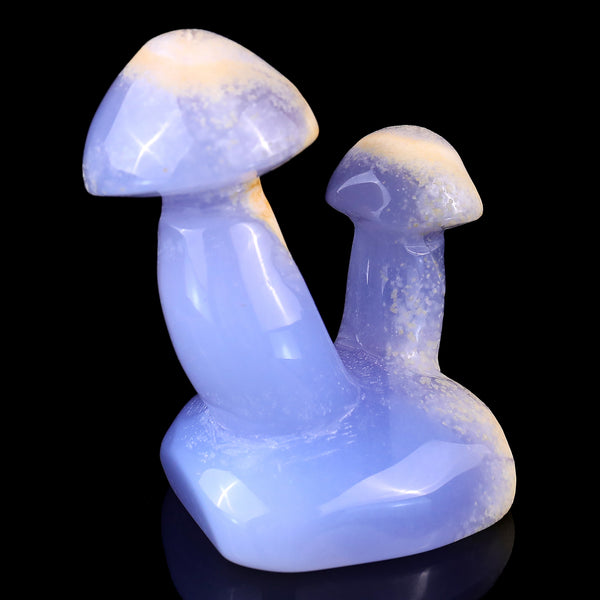 3.1" Blue Chalcedony Hand Carved Crystal Mushrooms Sculpture crysvibe