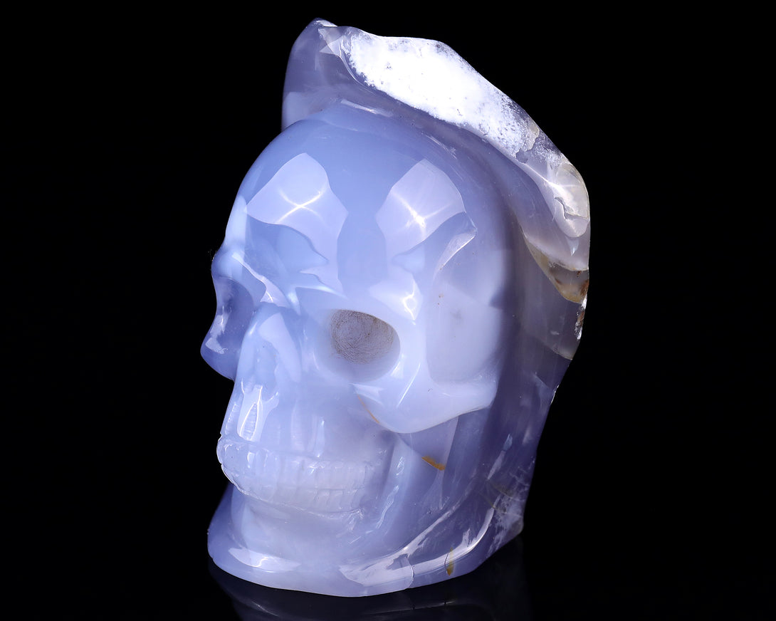 3.1" Blue Chalcedony Hand Carved Mineral Specimen Skull Sculpture crysvibe