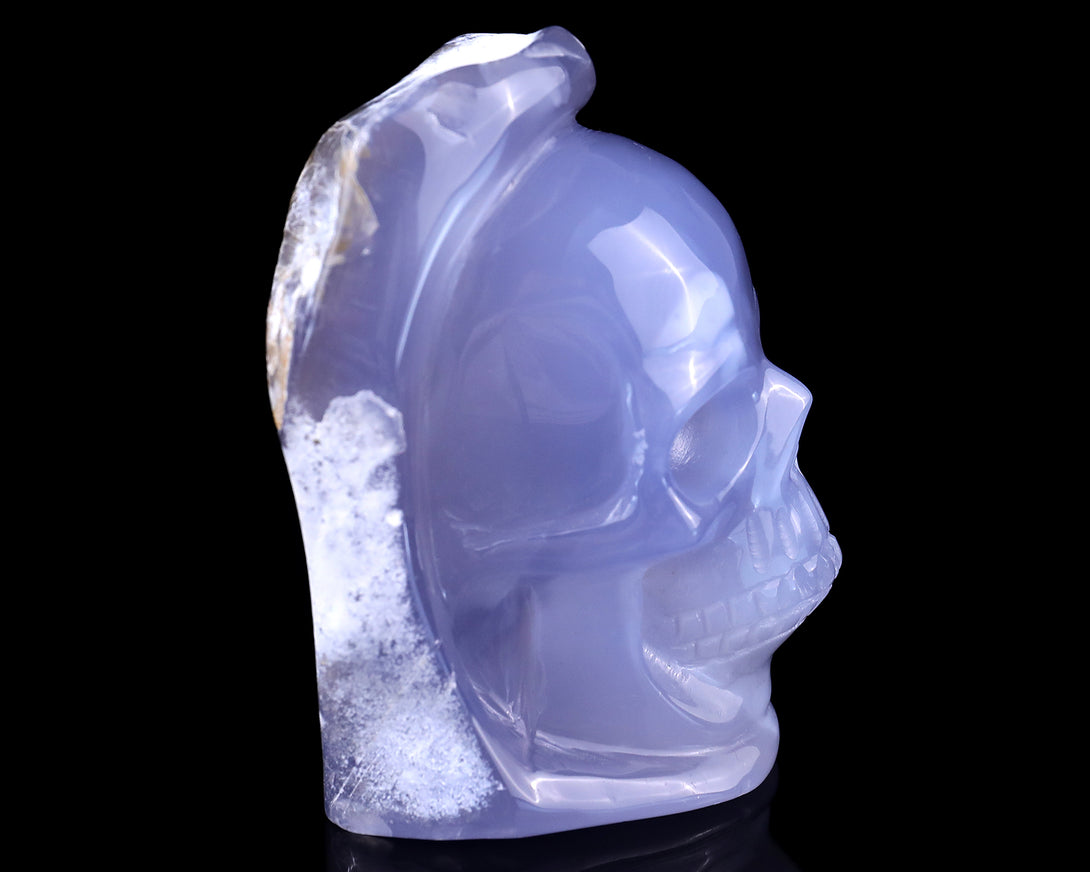 3.1" Blue Chalcedony Hand Carved Mineral Specimen Skull Sculpture crysvibe