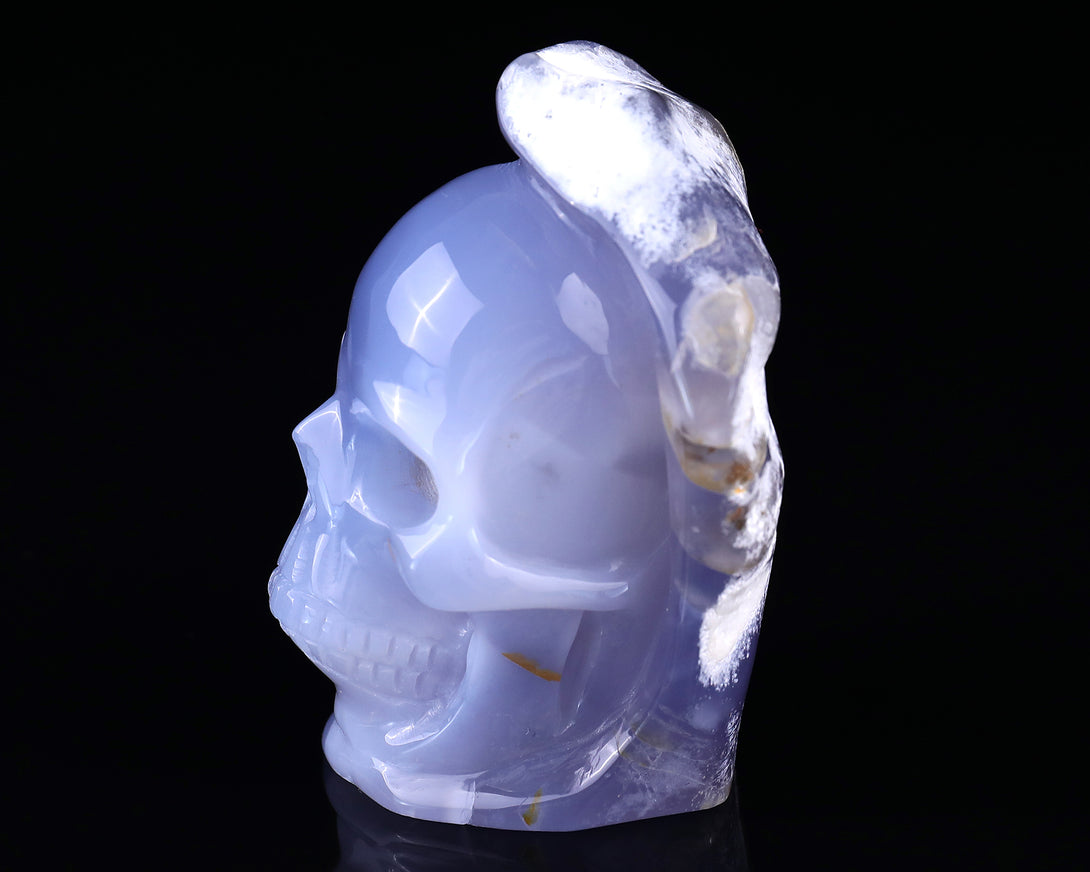 3.1" Blue Chalcedony Hand Carved Mineral Specimen Skull Sculpture crysvibe