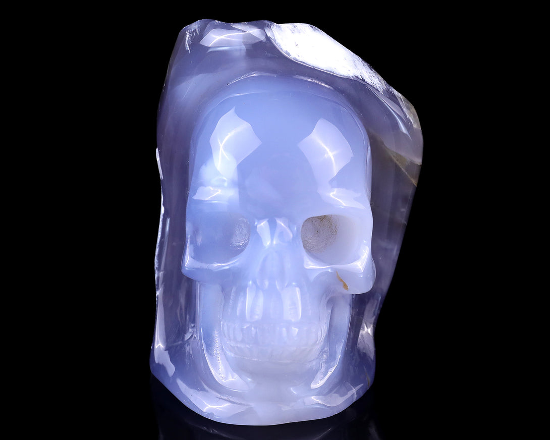 3.1" Blue Chalcedony Hand Carved Mineral Specimen Skull Sculpture crysvibe