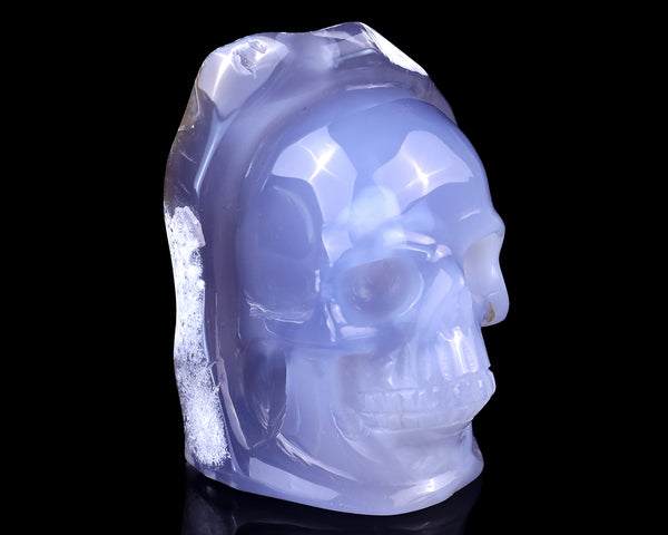 3.1" Blue Chalcedony Hand Carved Mineral Specimen Skull Sculpture crysvibe