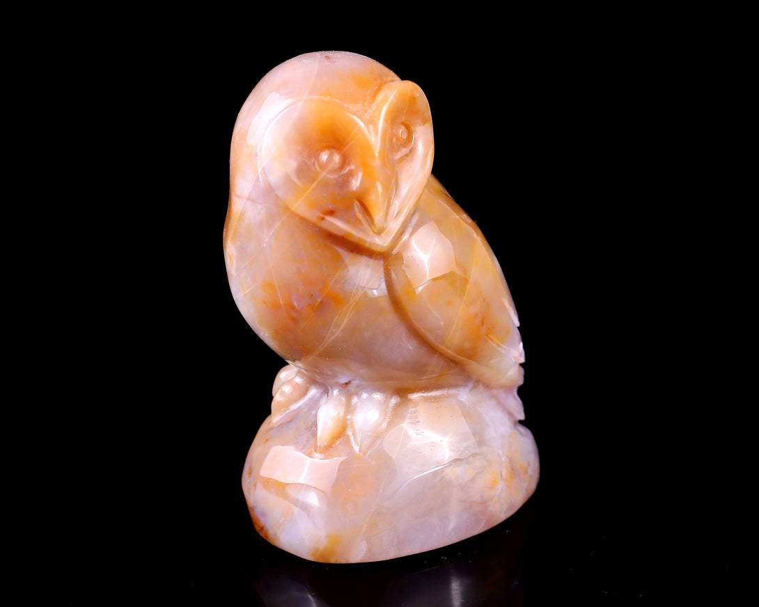 3.1" Chalcedony Hand Carved Crystal Owl Sculpture crysvibe