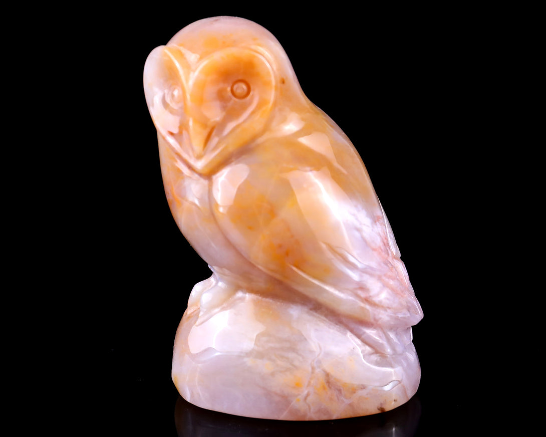 3.1" Chalcedony Hand Carved Crystal Owl Sculpture crysvibe