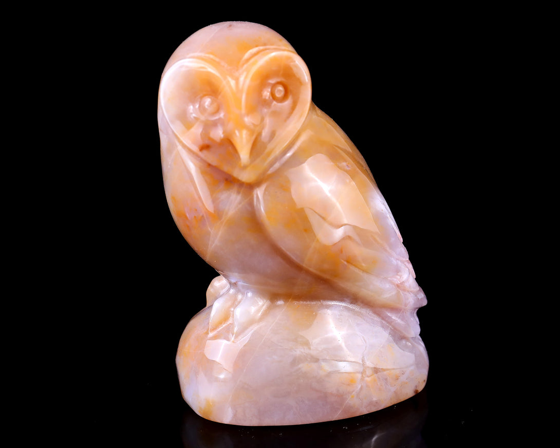 3.1" Chalcedony Hand Carved Crystal Owl Sculpture crysvibe