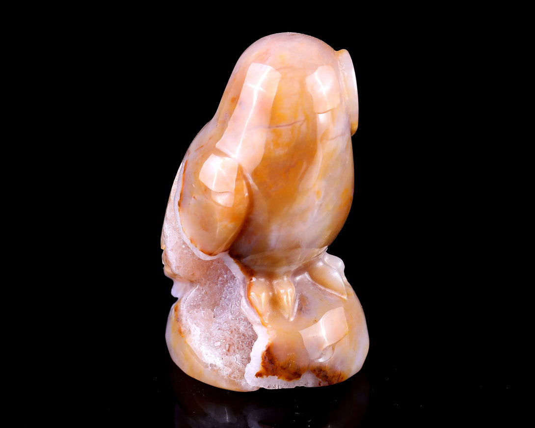 3.1" Chalcedony Hand Carved Crystal Owl Sculpture crysvibe