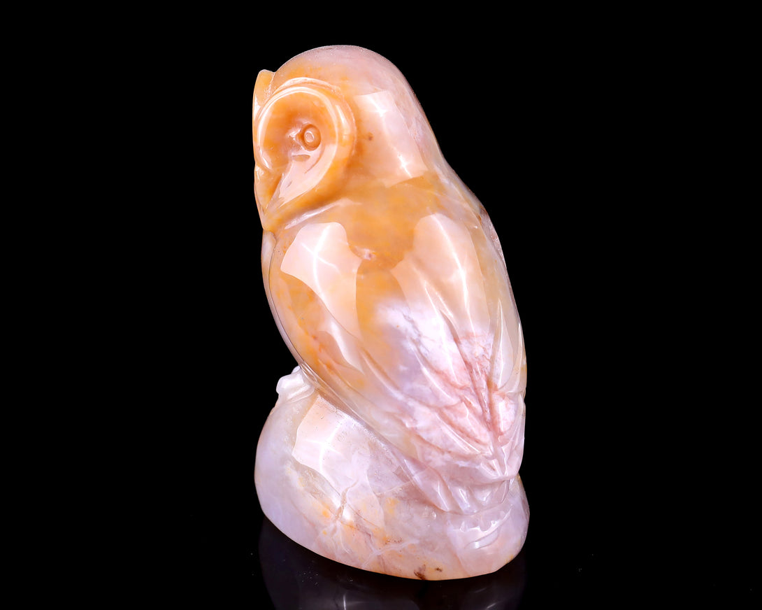 3.1" Chalcedony Hand Carved Crystal Owl Sculpture crysvibe