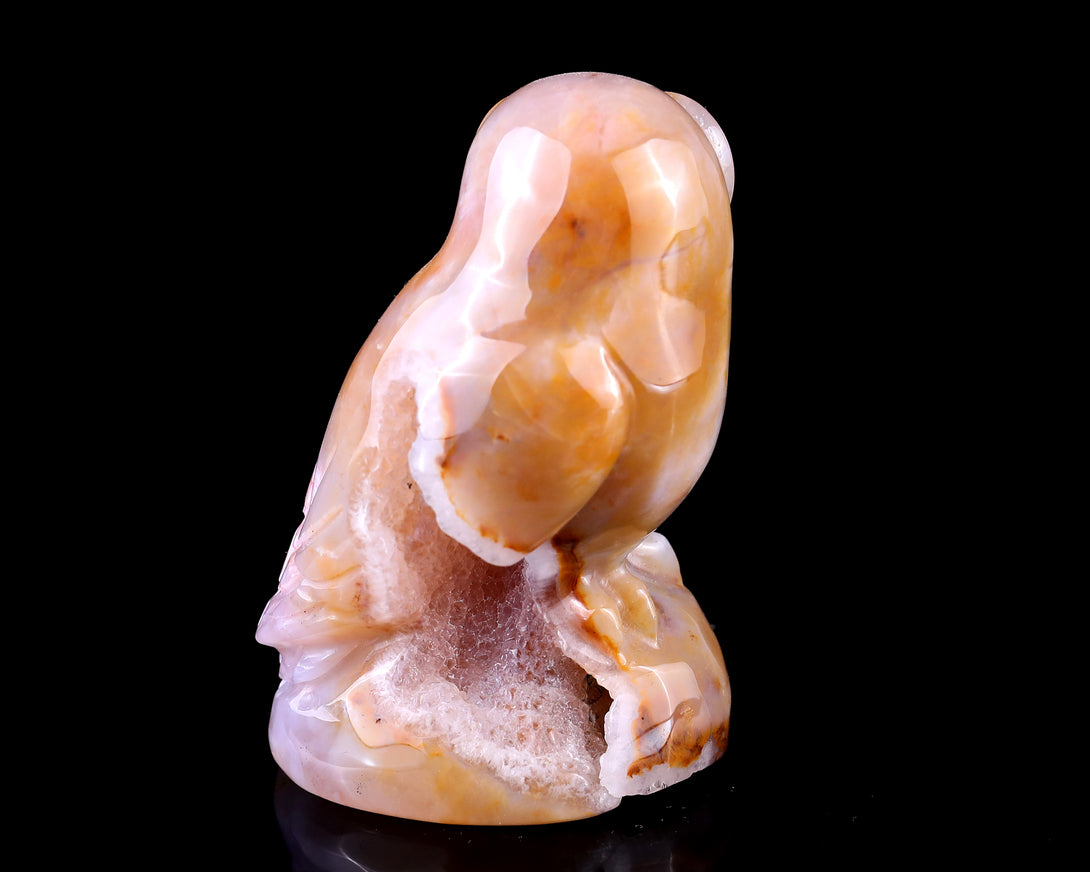 3.1" Chalcedony Hand Carved Crystal Owl Sculpture crysvibe